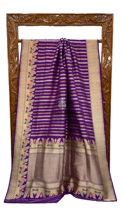 Pure Katan Silk Banarasi Handloom Saree - All over soona roopa  Kadua stripe