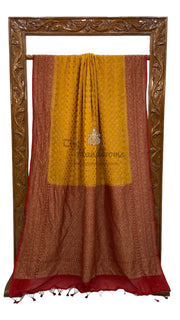 Mustard Yellow Khaddi Georgette Handloom Banarasi Saree - The Handlooms