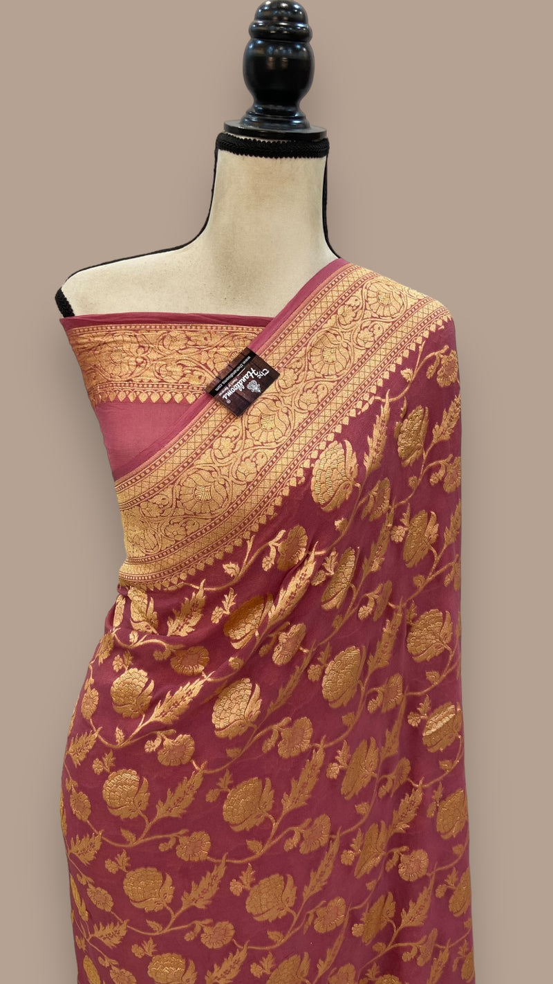 Khaddi Georgette Banarasi Saree - Gold zari - The Handlooms
