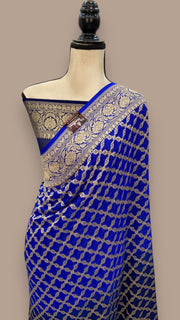 Blue Khaddi Georgette Banarasi Saree - Gold zari - The Handlooms