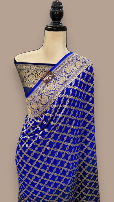 Blue Khaddi Georgette Banarasi Saree - Gold zari