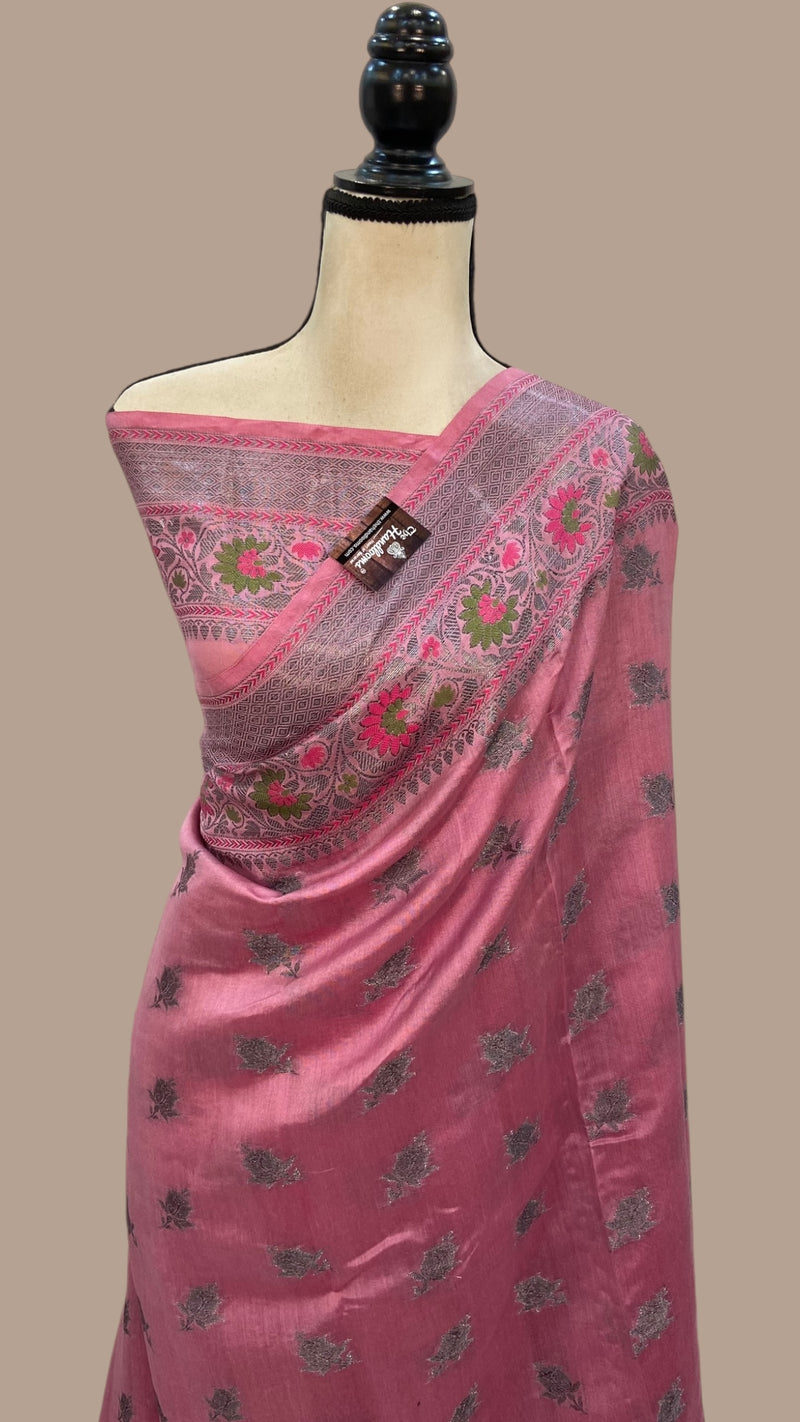 Pink Pure Chanderi Handloom Banarasi Saree - The Handlooms