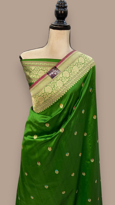 Pure Katan Silk Banarasi Handloom Saree - All over Kadua motifs With Meenakari