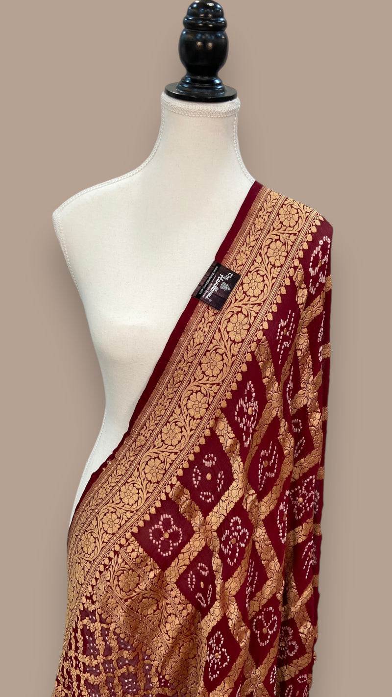 Pure Georgette Banarasi Bandhej Handloom Dupatta - The Handlooms
