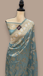 Pure Katan Silk Banarasi Handloom Saree - All over Sona Roopa Jaal work - The Handlooms
