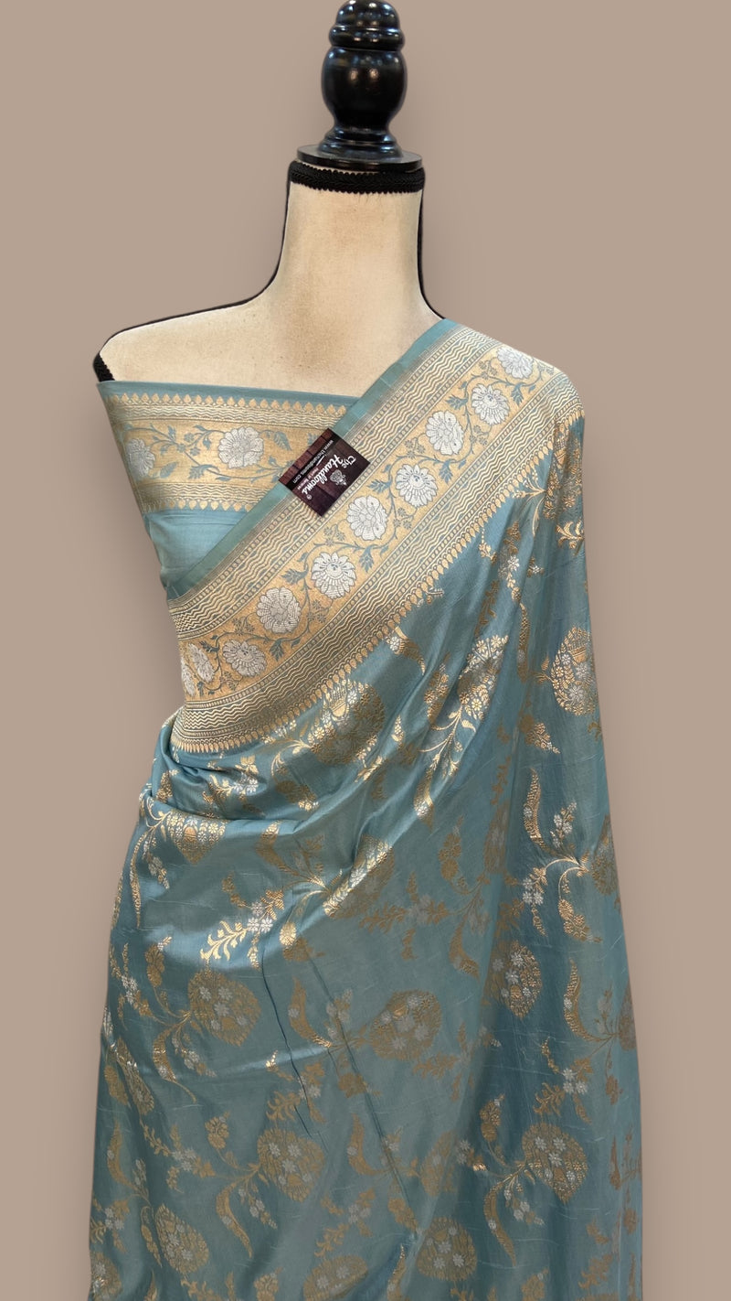 Pure Katan Silk Banarasi Handloom Saree - All over Sona Roopa Jaal work - The Handlooms