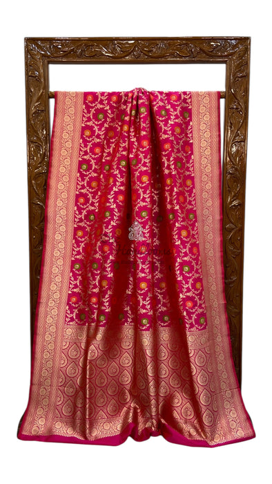 Pure Katan Silk Banarasi Handloom Saree - All over Jaal work - With Meenakari