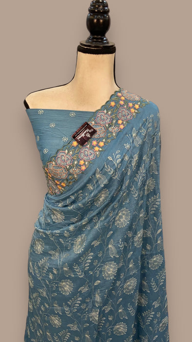 Moonga Georgette Handloom Banarasi Saree With Chikankari