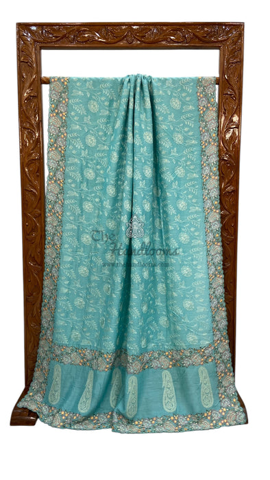 Moonga Georgette Handloom Banarasi Saree With Chikankari