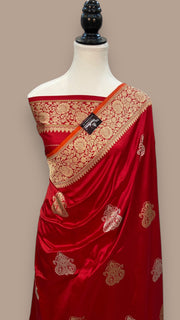 Pure Katan Silk Banarasi Handloom Saree - All over Sona Roopa Kadua motifs - The Handlooms