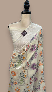 Pure Khaddi Georgette Handloom Banarasi Saree - All over Jaal Work With Meenakari - The Handlooms