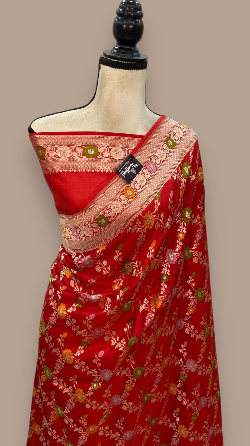 Pure Katan Silk Banarasi Handloom Saree - All over Jaal work - With Meenakari - The Handlooms