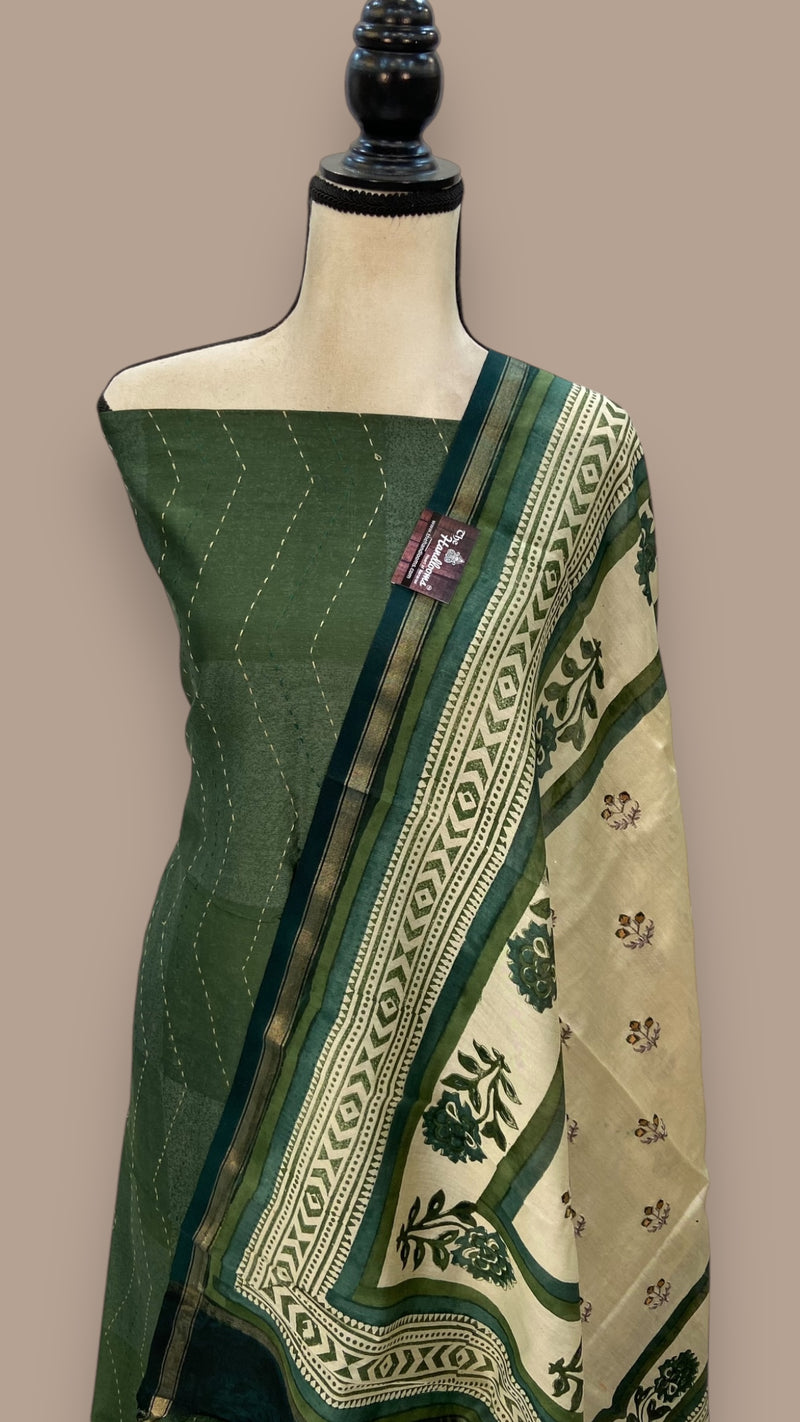 Pure Chanderi Cotton Banarasi Dress material - Chikankari - The Handlooms