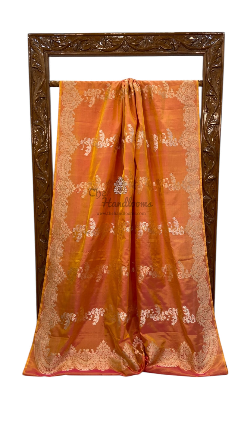 Pure Katan Silk Banarasi Handloom Saree - All over soona roopa  Kadua stripe - The Handlooms