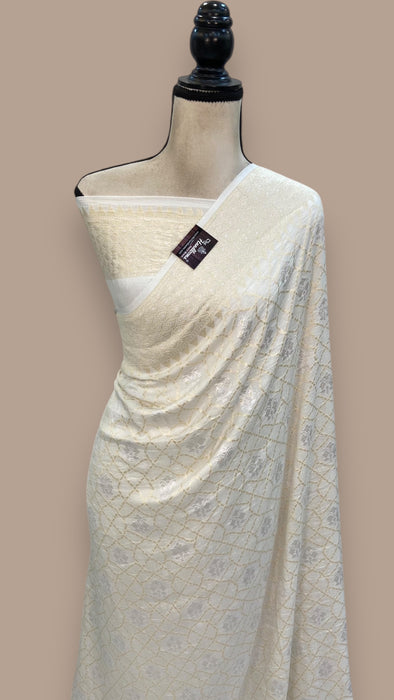 Pure Cream Khwaab Khaddi Handloom Banarasi Saree