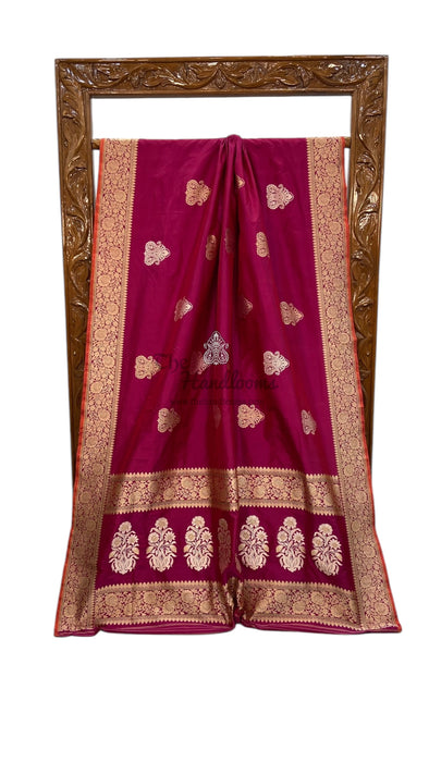 Magenta Pure Katan Silk Banarasi Handloom Saree - All over Sona Roopa Kadua motifs