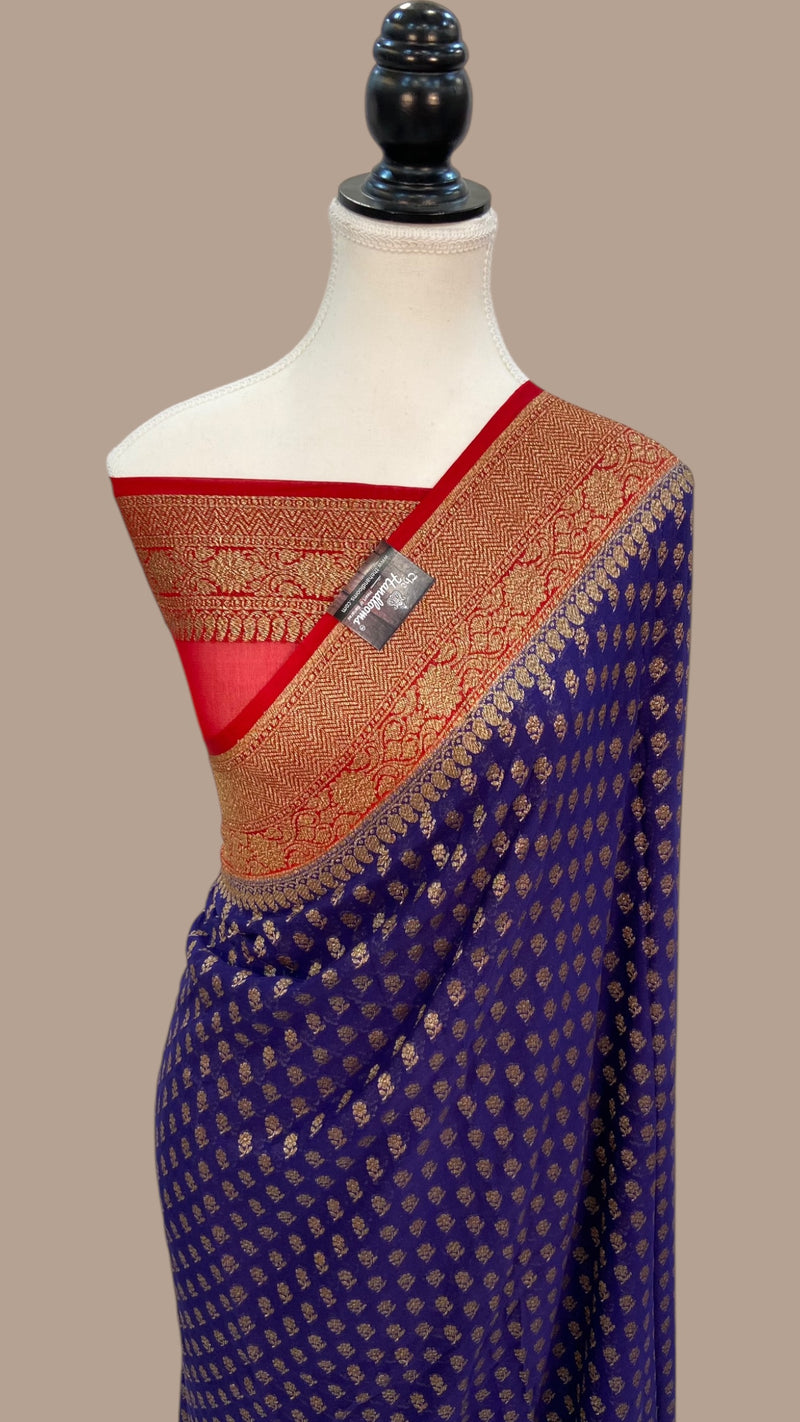 Khaddi Georgette Handloom Banarasi Saree -  Antique zari - The Handlooms