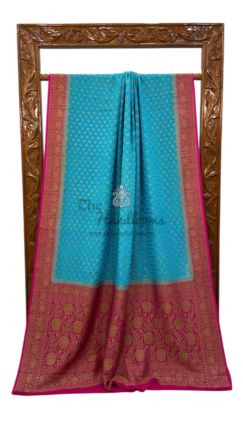 Khaddi Georgette Handloom Banarasi Saree -  Antique zari - The Handlooms