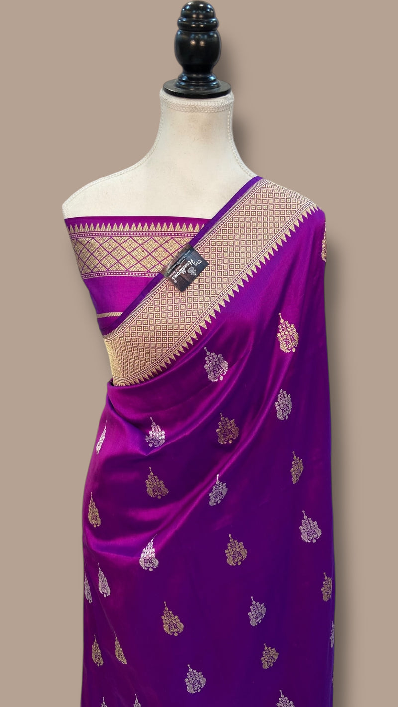 Pure Katan Silk Banarasi Handloom Saree - All over Sona Roopa Kadua motifs with meenakari in Border - The Handlooms