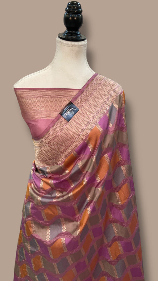 Pure Katan Silk Banarasi Handloom Saree - All over Jaal Work With Rangkart - The Handlooms