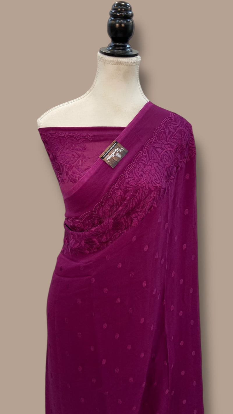 Pure Georgette Chikankari Handloom Banarasi Saree - The Handlooms