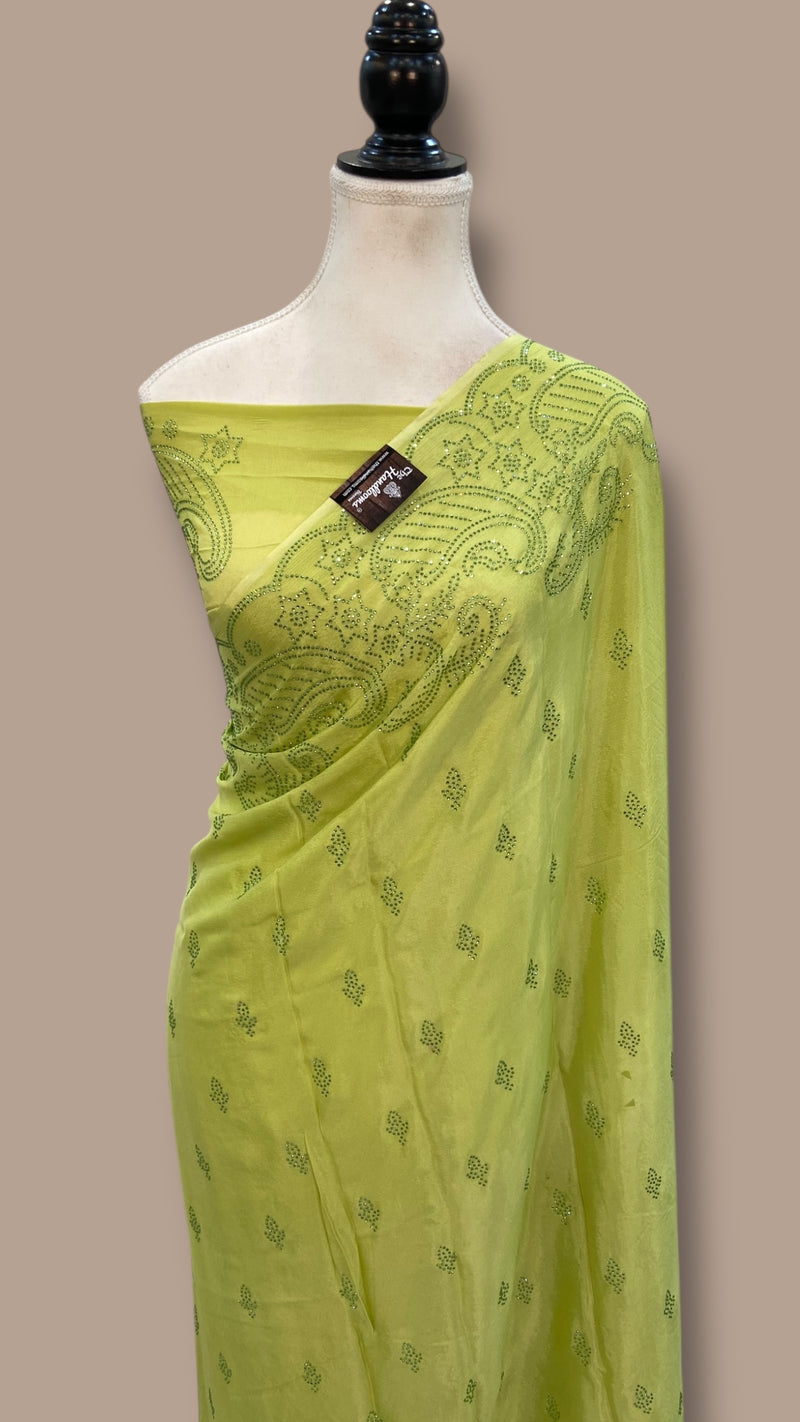 Pure Georgette Handloom Banarasi Saree with Siroski Stone Work - The Handlooms