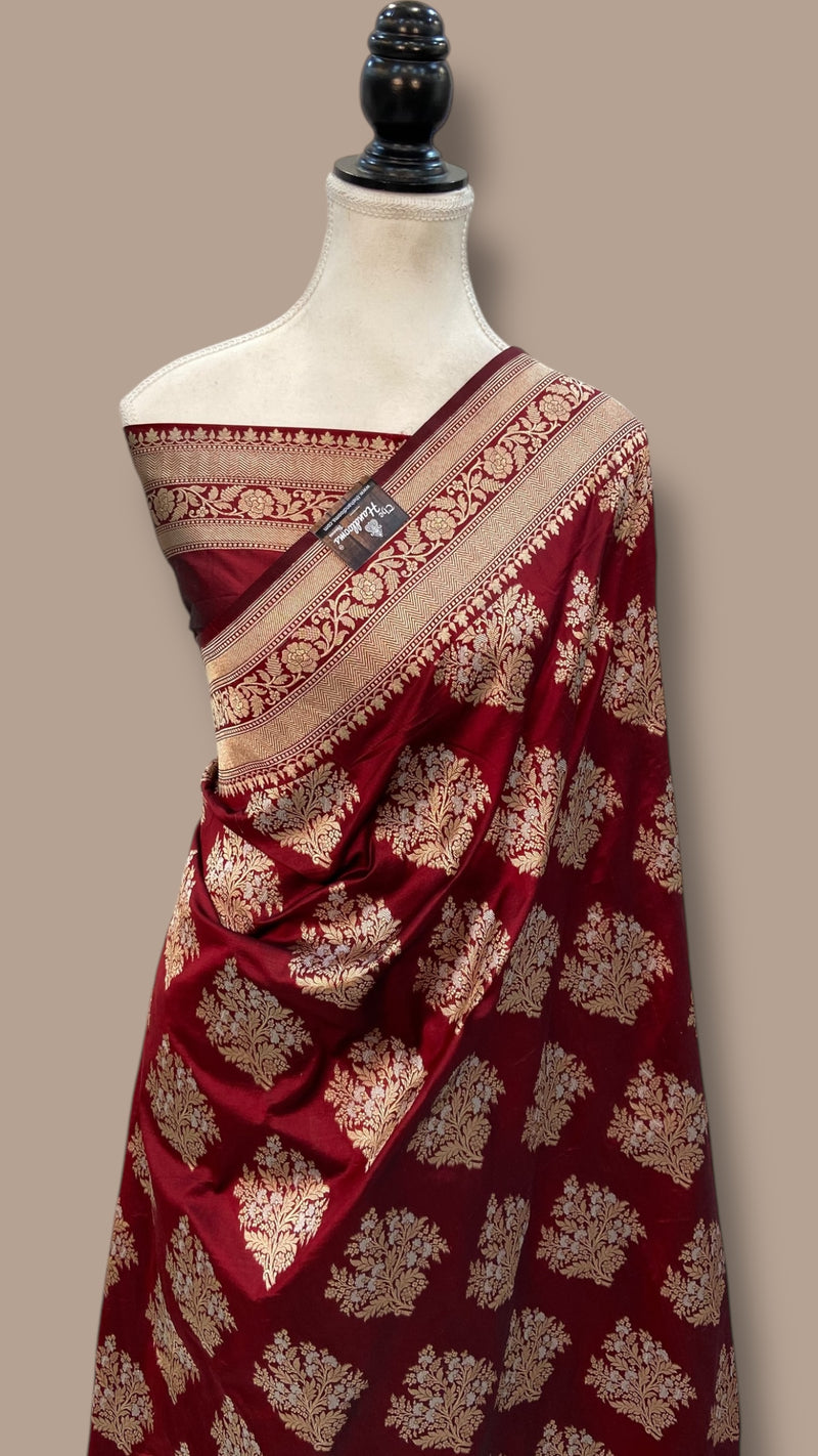 Katan Silk Banarasi Handloom Saree - All over Sona Roopa Jaal work - The Handlooms