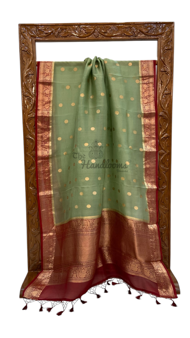 Pista Pure Kora Handloom Banarasi Saree - The Handlooms