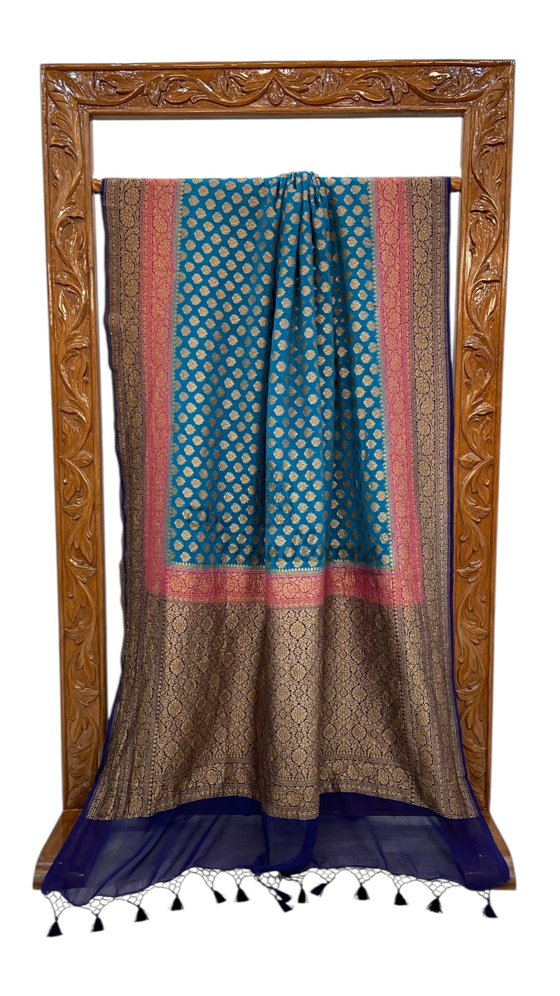 Pure Khaddi Georgette Handloom Banarasi Saree - Antique Zari - The Handlooms