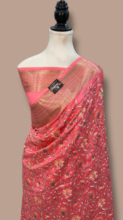 Pure Chiniya Silk Handloom Banarasi Saree with Chikankari - The Handlooms