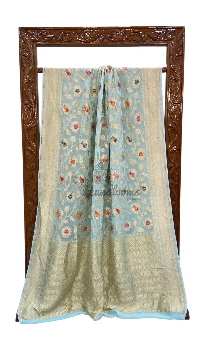 Pure Khaddi Georgette Handloom Banarasi Saree - All over Jaal Work With Meenakari - The Handlooms