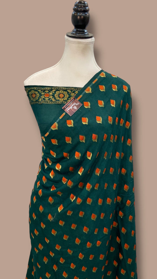 Moonga Georgette Handloom Banarasi Saree - All Over Jaal Work With Meenakari - The Handlooms