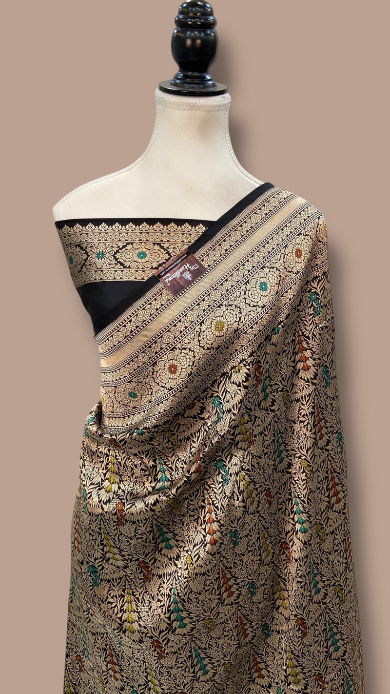 Regal Pure Katan Silk Banarasi Saree – Handwoven Tanchui Brocade with Meenakari Work - The Handlooms