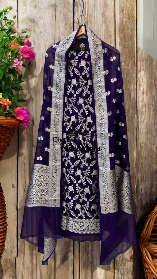 Khaddi Georgette Banarasi Dress material Water Zari - The Handlooms