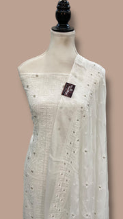 Pure Georgette Banarasi Chikankari Dress Material - The Handlooms