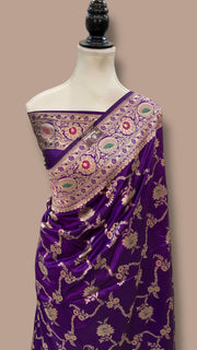 Pure Katan Silk Banarasi Handloom Saree - All Over Jaal Work - With Meenakari - The Handlooms