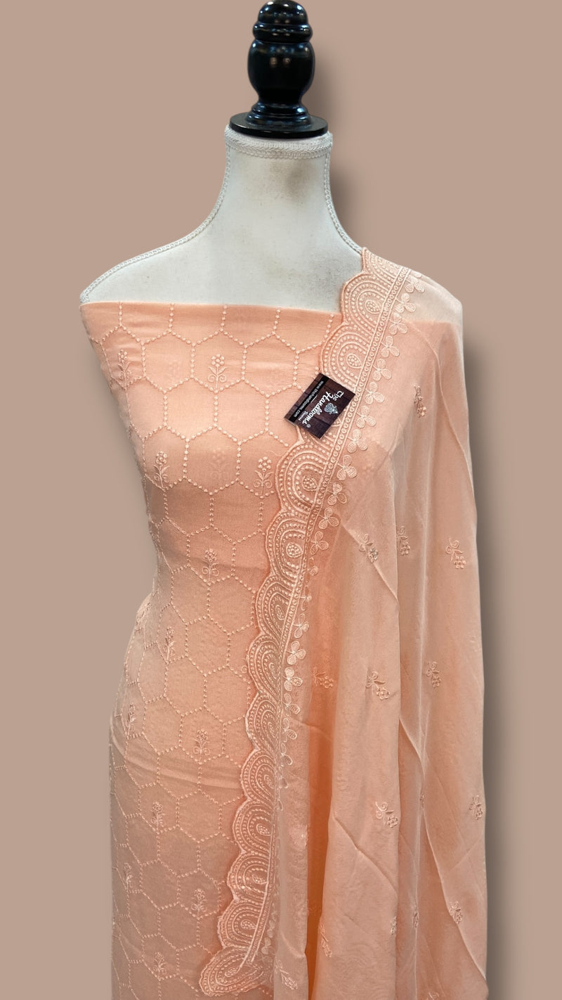 Pure Georgette Banarasi Chikankari Dress Material - The Handlooms