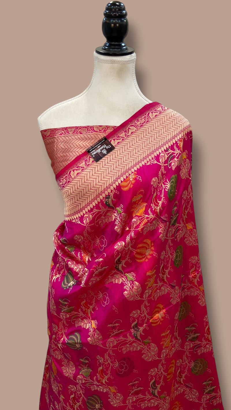 Pure Katan Silk Banarasi Handloom Saree - All Over Jaal Work - With Meenakari - The Handlooms