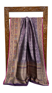 Regal Pure Katan Silk Banarasi Saree – Handwoven Tanchui Brocade with Meenakari Work - The Handlooms