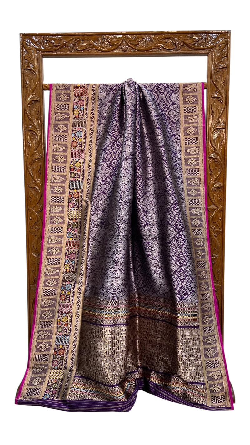 Regal Pure Katan Silk Banarasi Saree – Handwoven Tanchui Brocade with Meenakari Work - The Handlooms