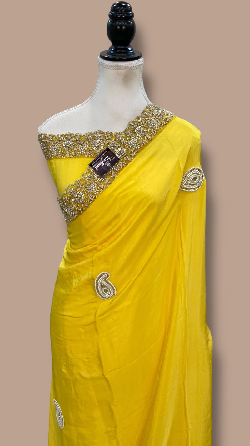 Pure Silk Handloom Banarasi Saree with Handwork Lace - The Handlooms