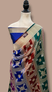 Pure Katan Silk Banarasi Handloom Saree - All Over Jaal Work With Rangkart - The Handlooms