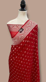 Pure Khaddi Georgette Banarasi Saree Silver Zari - The Handlooms