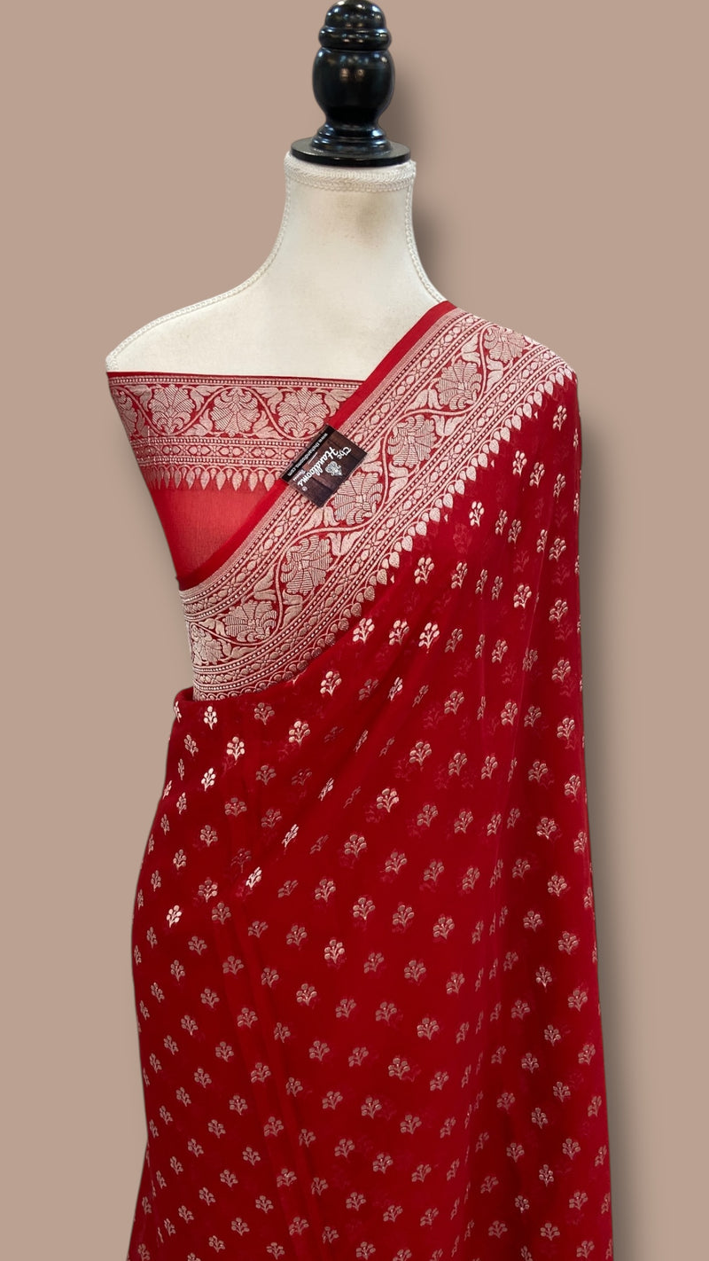 Pure Khaddi Georgette Banarasi Saree Silver Zari - The Handlooms