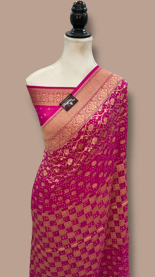 Pure Georgette Banarasi Bandhej Handloom Saree - The Handlooms
