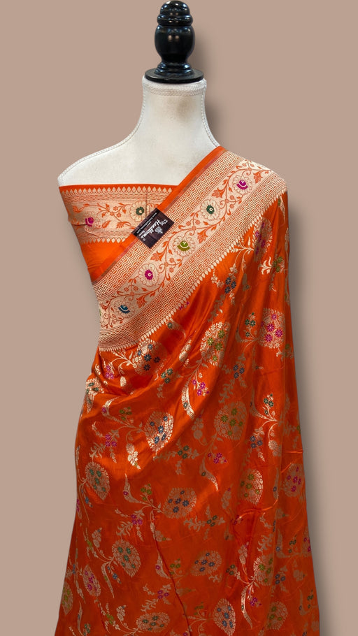 Pure Katan Silk Banarasi Handloom Saree - All over Jaal Work With Meenakari - The Handlooms