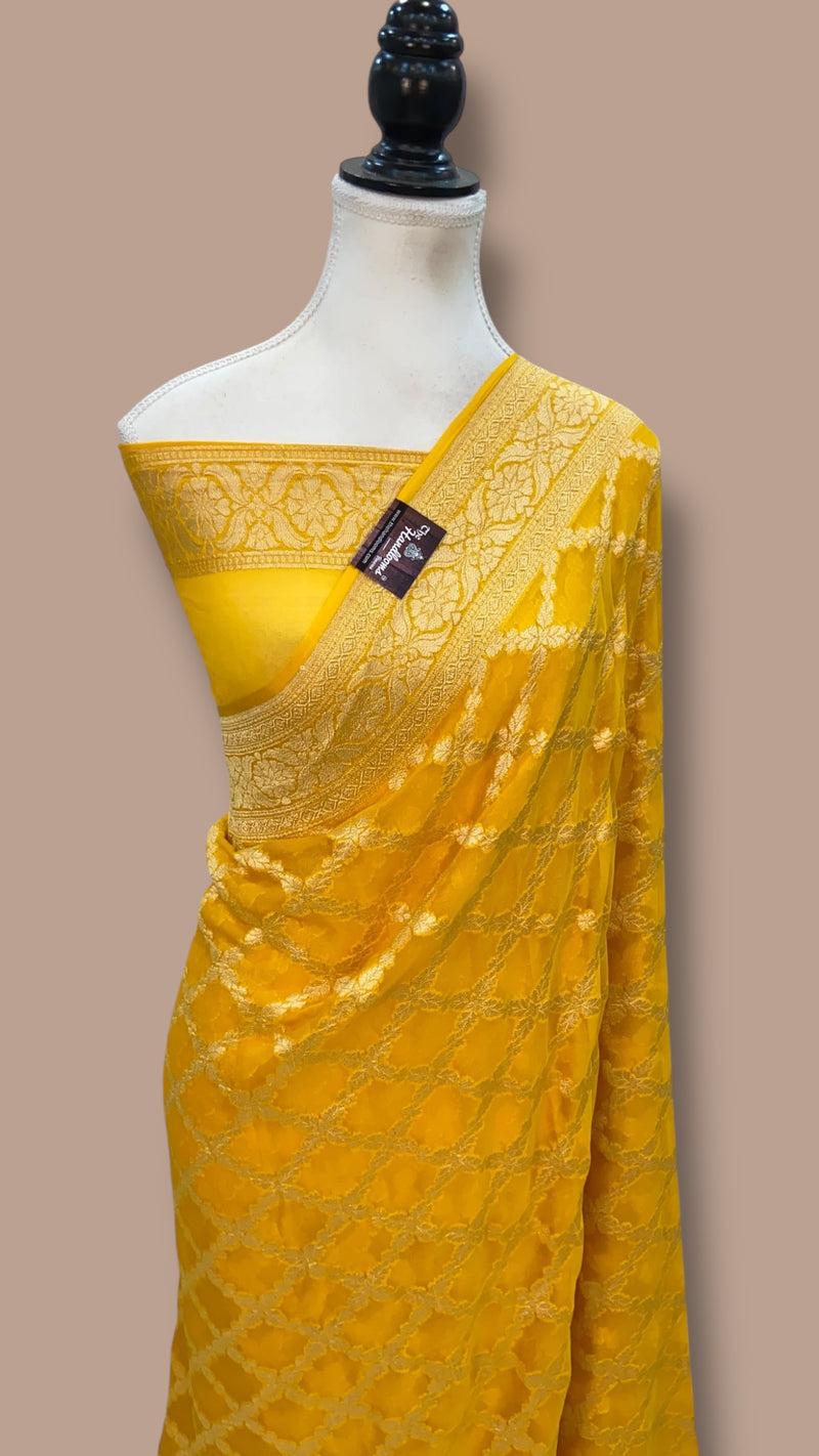 Pure Khaddi Georgette Handloom Banarasi Saree - Gold Zari - The Handlooms