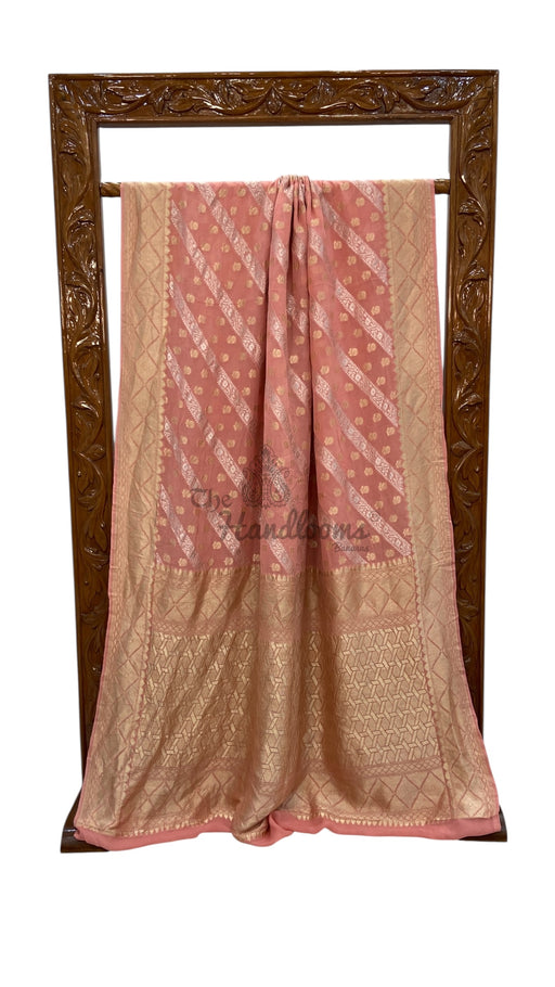Khaddi Georgette Handloom Banarasi Saree - All Over Sona Roopa Jaal Work - The Handlooms