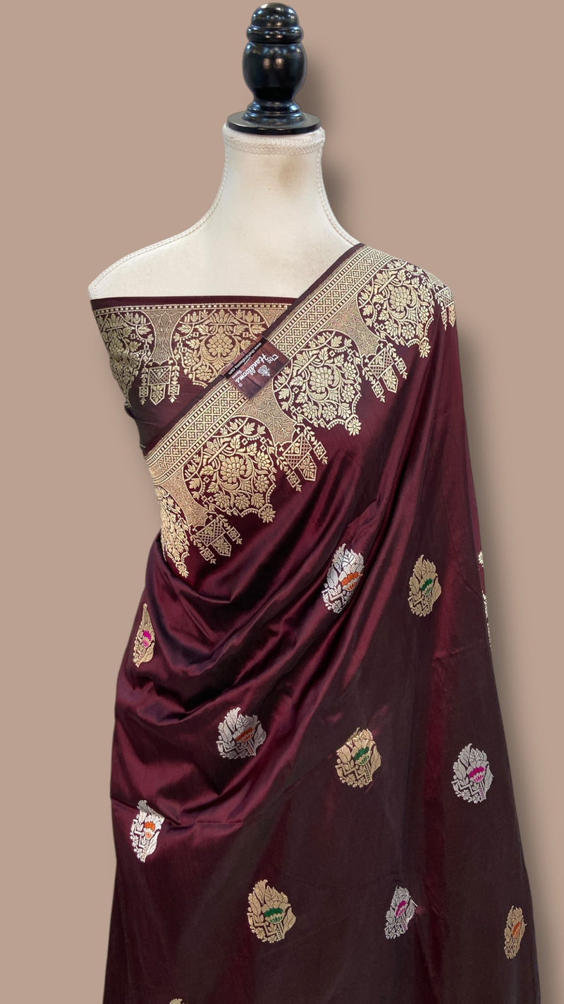 Pure Katan Silk Banarasi Handloom Saree - All Over Kadua Motifs With Meenakari - The Handlooms