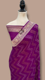 Pure Georgette Banarasi Bandhej Handloom Saree - Water Zari - The Handlooms